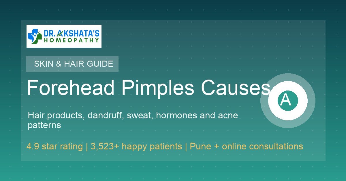 Forehead acne trigger guide showing sweat, scalp oil, hair products and stress patterns